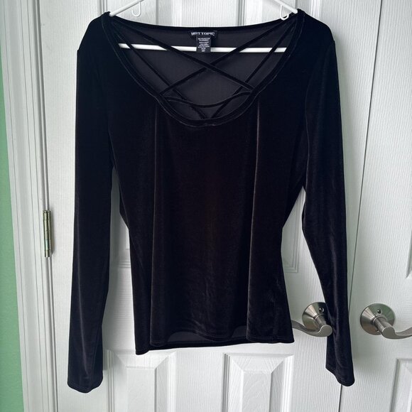 Hot Topic Velvet Pentagram Shirt Womens M Gothic Punk Stretchy Witchy - Picture 2 of 8